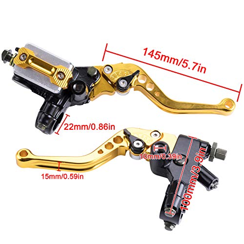 Universal Motorcycle 7/8" 22mm Handlebar Brake Master Cylinder Clutch Lever CNC Left & Right Set Compatible with Harley Honda Kawasaki Suzuki Yamaha（ Piston Diameter 12.7mm (Gold) - color: Gold
