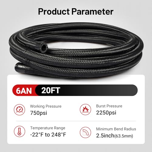 EVIL ENERGY 6AN Fuel Line Kit 20FT CPE Nylon Braided Hose with 12 Fittings - color: Black&Red, size: 6AN 20FT