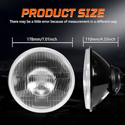 H4/9003 LED Headlight Bulbs + 7 Inch H6024 Glass Round LED Headlight Housing,Halogen Sealed High Low Dual Beam,Original Classic Look Conversion Pair Kit Pair - size: H6024