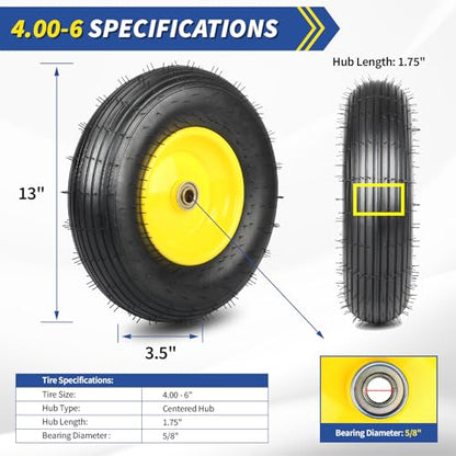 4.00-6 Rubber Pneumatic tire and wheel, for Wheelbarrow Wagon Cart Trolley - color: Yellow