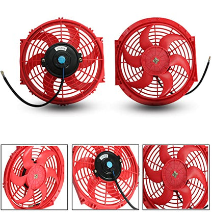 10" inch Slim Fan Push Pull Electric Radiator Cooling 12V Mount Universal Kit Red - color: Red, size: 10 Inch