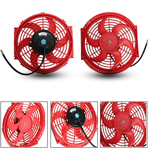 10" inch Slim Fan Push Pull Electric Radiator Cooling 12V Mount Universal Kit Red - color: Red, size: 10 Inch