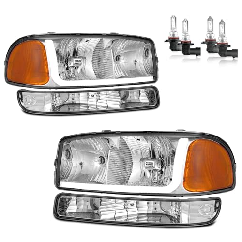 W/LED DRL Headlights for 99-07 GMC Sierra, for 99-06 GMC Yukon - color: Chrome | LED DRL | With High & Low Beam Bulbs