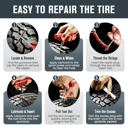 ORCISH Heavy Duty 98pcs Tire Repair Kit, Tubeless Tire Plug Kit for Flats - size: 98 Piece Set