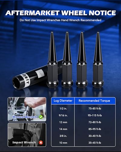 OMT M14x1.5 Spike Lug Nuts, 24pcs Lug Nuts Set with 1 Socket Key - color: Black, size: M14x1.5, style: 24Pcs Spike Hex Tuner
