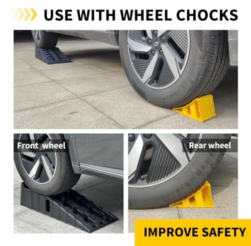 Vacallity 6.7 in Rise Car Ramps for Oil Changes with 2 Wheel chocks