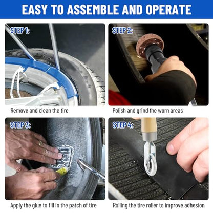 Air Tire Repair Polish Patch Tools, Include 2500rpm Low Speed Air Tire Buffer Tire Inner Liner Scrapper Patch Roller Tungsten Steel Buffing Wheel