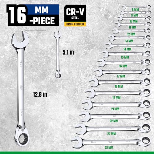 SK Reversible Ratcheting Wrench Set, Combination Wrenches, Metric 16-Piece - size: Metirc, 16-Piece