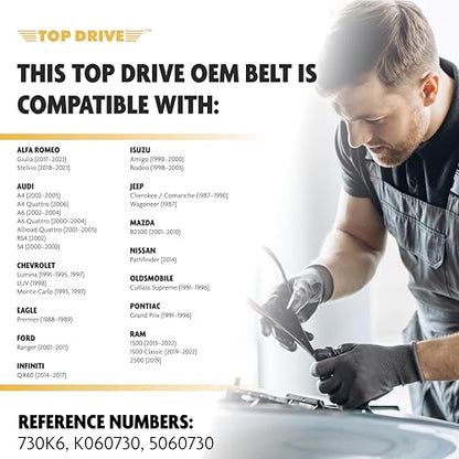 Top Drive, 6PK1855, Premium Engine EPDM Serpentine Belt, 73.58" Length - size: 6PK1855