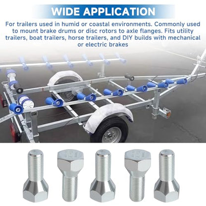 5PCS 11062A Boat Trailer Lug Bolt 1/2"-20 x 1-5/8",13/16" Hex for 5-Lug Hub