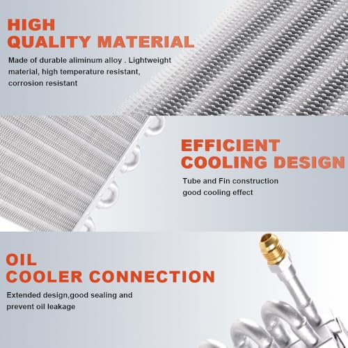 BARTOO 1/2" Transmission Cooler, Aluminium alloy 16 Pass Tube and Fin Universal Oil Cooler Kit Air Compressor Aftercooler (Sliver) - color: Sliver, size: 16 Pass
