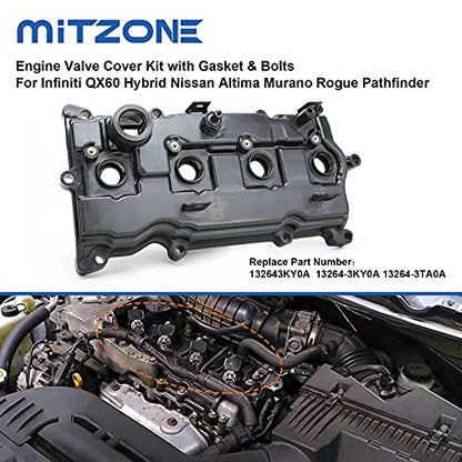 MITZONE Engine Valve Cover Compatible with 2014-2017 Nissan Altima Rogue Murano 2014 Pathfinder 2014-2017 Infiniti Qx60 2.5L Replace # 13264-3KY0A - color: 2014+ Altima Rogue