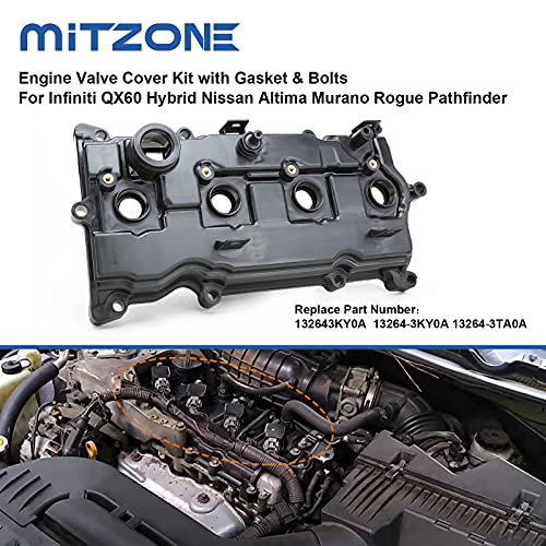 MITZONE Engine Valve Cover Compatible with 2014-2017 Nissan Altima Rogue Murano 2014 Pathfinder 2014-2017 Infiniti Qx60 2.5L Replace # 13264-3KY0A - color: 2014+ Altima Rogue
