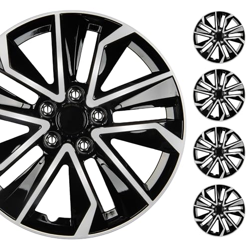 BDK 16 Inch Hubcaps Set of 4 – OEM Replacement Snap-On Wheel Rim Covers - Universal Fit Car Wheel Cover for Cars, Trucks, SUV, Vans Durable ABS Black & Silver 10-Spoke Hub-Cap Car Accessories Exterior - color: Black & Silver 10