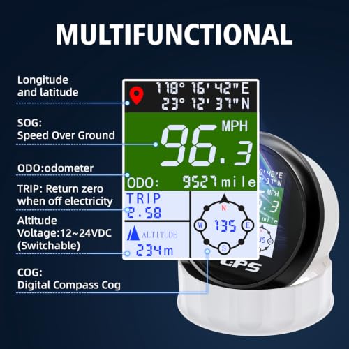 Boat GPS Speedometer Gauge 3-3/8" 85mm Waterpoof for Marine Car - color: Black