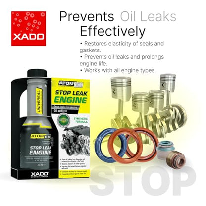 XADO ATOMEX Oil Additive Stop Leak Engine - Restore Seal and Gaskets, Treatment for Car Engine High Mileage or Rear Main Seal, Best Stopper Leaks Reseal (Bottle, 250 ml)