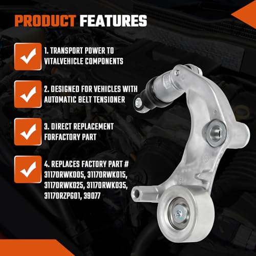 Belt Tensioner Assembly with Pulley Fit for Honda Civic 2007 2008 2009 2010 2011 1.8L, Replace# 31170RWK005, 31170RWK015 - size: 31170RWK005