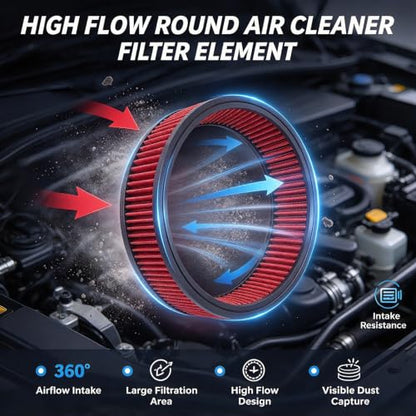 14"x2" Round Air Cleaner Filter Element High Flow (Red) - size: 14" x 2" Red