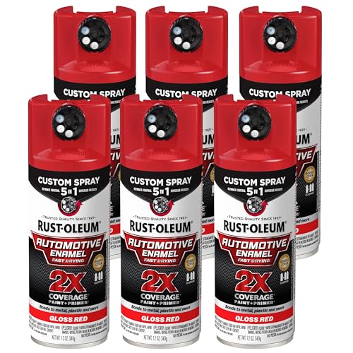 Rust-Oleum 2X Automotive Enamel 5-in-1 Spray Paint, Gloss Red - color: Gloss Red, size: 12 Ounce (Pack of 6)