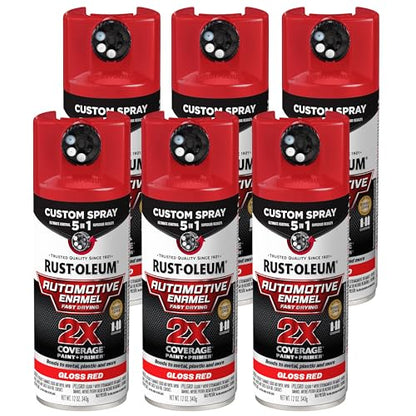 Rust-Oleum 2X Automotive Enamel 5-in-1 Spray Paint, Gloss Red - color: Gloss Red, size: 12 Ounce (Pack of 6)