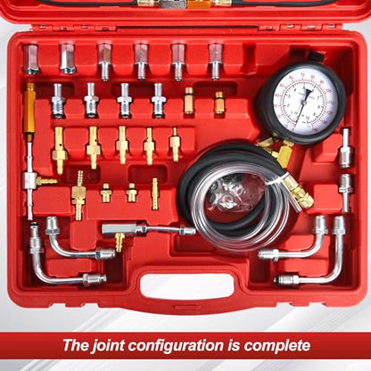Fuel Injection Pressure Tester Kit Gauge 0-140 PSI Pro Auto Fuel Pressure Gauge for Fits Most Cars and Trucks