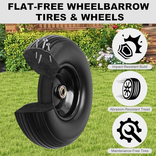 Storystore 13" Wheelbarrow Tires, 1-Pack 4.00-6 Flat Free Tire And Wheel with 5/8" or 3/4" Bearings, 1.75" Centered Hub for Hand Trucks, Wheelbarrows, Dolly, Wagon, Trailer - size: 13" (1 Pack)