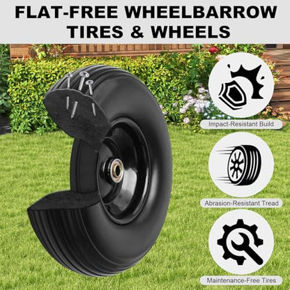 Storystore 13" Wheelbarrow Tires, 2-Pack 4.00-6 Flat Free Tire And Wheel with 5/8" or 3/4" Bearings, 1.75" Centered Hub for Hand Trucks, Wheelbarrows, Dolly, Wagon, Trailer - size: 13" (2 Pack)