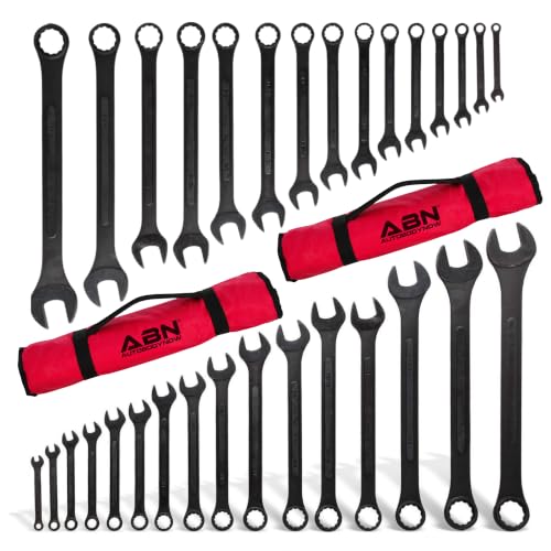 ABN Combination Wrenches Set Metric and Standard - 32 Piece SAE and Metric Wrench Set with Roll Up Pouch - size: SAE & Metric