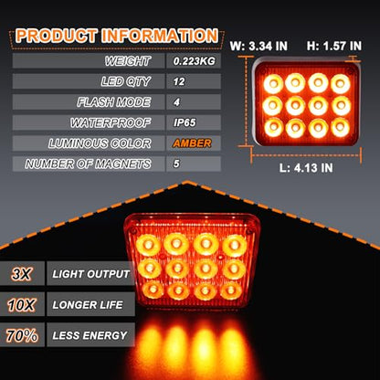 2PCS Magnetic Amber Beacon Strobe Lights for Truck Vehicle Trailer - color: Amber