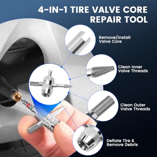 45PCS Tire Valve Stem Tool Kit – Replace Valve Stems Without Removing Tire, Complete Valve Core Removal Tool Set with TR412 TR413 TR414 for Car Motorcycle ATV Truck