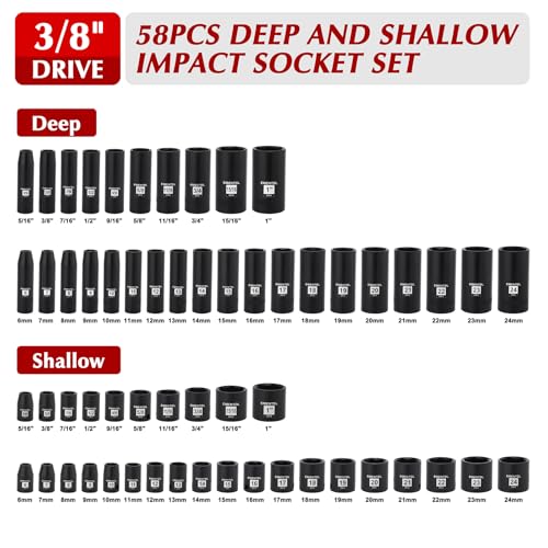 EMENTOL 109-Piece 3/8" Drive Socket Set, SAE (5/16"-15/16") & Metric (6mm-24mm), Deep & Shallow, with Ratchet Wrench, Extension Bars, Spark Plug Sockets, Universal Joint, Power Drill Adapter, Bits - size: 3/8" 109pcs
