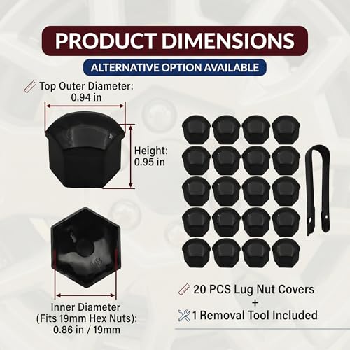 20PCS Lug Nut Covers, 19mm Car Hexagonal Wheel Bolt Covers Caps with Removal Tool, Dustproof Anti-Rust Auto Hub Screw Bolt Head Tire Protector, Universal Lug Nut Cap for Car SUV Truck (Black) - color: Black #19mm