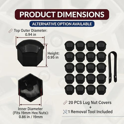 20PCS Lug Nut Covers, 19mm Car Hexagonal Wheel Bolt Covers Caps with Removal Tool, Dustproof Anti-Rust Auto Hub Screw Bolt Head Tire Protector, Universal Lug Nut Cap for Car SUV Truck (Black) - color: Black #19mm