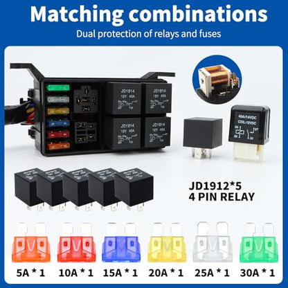 Generic 6-Way Fuse Box with 5 Five-Pin SPDT & 1 Four-Pin SPST Relays - size: Generic 6-Way Fuse Box