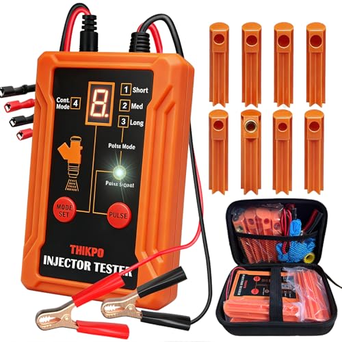 Universal Fuel Injector Tester and Cleaner Tool Kit, DIY Cleaning Tool Kit, 8 Pulse Modes, 4 Wire Dual Channel for 2 Fuel Injectors, 8 Size Cleaning Adapters, 12V/5V Drive - color: orange