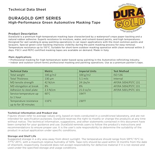Dura-Gold Green Automotive Masking Tape 1-1/2" (1.41" x 55 Yards), Case 24 - size: 1-1/2"