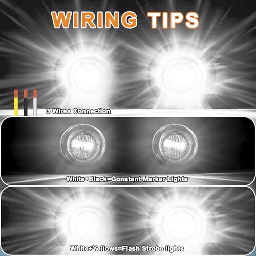 20PCS 3/4" Strobe Flash+Steady Marker Lights Dual Function LED Trailer Side Clearance Tail Round Lights 12V Brake Stop Turn Signal Warning Lamps for Trailer Truck Bus ATV UTV Van RV (20 White) - color: White