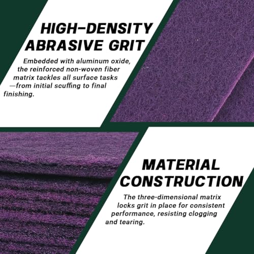 6" x 9" Purple Fine Scuff Pads, 10 Pack – Non-Woven Hand Pads for Fine Sanding, Smoothing, Scouring, Cleaning & Final Paint Surface Prep on Auto Body – Reusable Aluminum Oxide Abrasive Pads - color: Purple