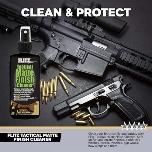 Flitz Tactical Matte Finish Cleaner - 7.6oz Bottle of USA-Made Gun Cleaner Spray to Remove Fingerprints, Oil, & Other Grime - Fast-Drying Cleaning Solution for Gun Wraps & More (3 Pack) - size: 7.6 Ounce (Pack of 3)
