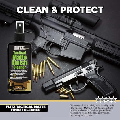 Flitz Tactical Matte Finish Cleaner - 7.6oz Bottle of USA-Made Gun Cleaner Spray to Remove Fingerprints, Oil, & Other Grime - Fast-Drying Cleaning Solution for Gun Wraps & More (3 Pack) - size: 7.6 Ounce (Pack of 3)