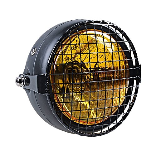 Universal Motorcycle 6 1/2" Amber Headlight + Headlamp Cover Mesh Grill Cafe Racer Bobber - color: Amber+Mesh