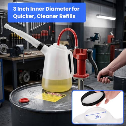 Hacaroa 5 Quart Plastic Engine Oil Jug with Long Spout Non-flammable, Graduated Motor Oil Meauring Container Dispenser with Lid&Handle, Empty HDPE Bottle for Lubricant, Bleach, White