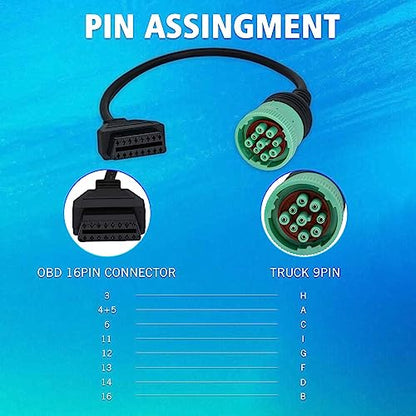 9 Pin to 16 Pin OBD2 Adapter Cable for Heavy Duty Trucks - style: J1939 9pin