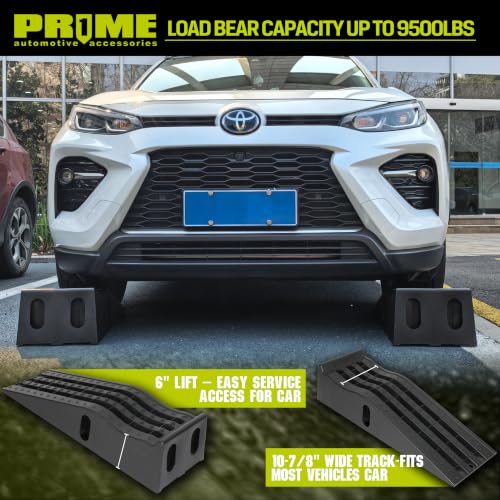 PR1ME Portable Car Ramps -9500lb GVW Capacity，2 Pack Drive Up Car Truck Vehicle Lifts for Home Garage Maintenance, Oil Changes
