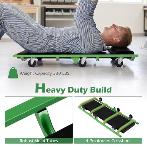 Goplus Foldable Mechanic Creeper with 360° Swivel Wheels, - color: Green, size: 36"