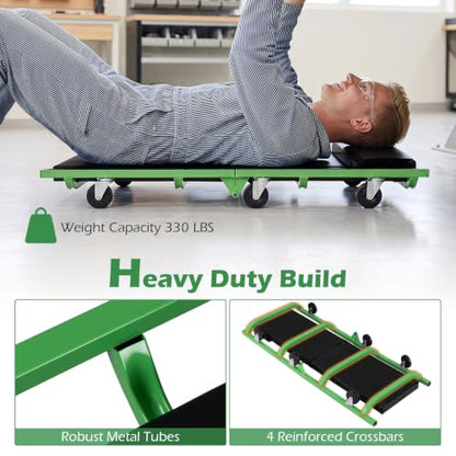 Goplus Foldable Mechanic Creeper with 360° Swivel Wheels, - color: Green, size: 36"