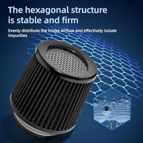 3" 3.5" 4" Inlet Car Replacement Cold Air Intake Filter 76mm 89mm 102mm 3 Sizes in 1 High Flow Performance Cone Air Filter (Black) - color: Black