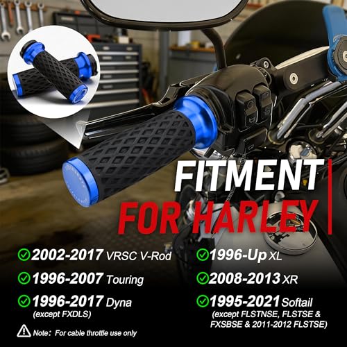 Blue 1" Silicone Cable Throttle Grips with End Cap for Harley - color: Blue