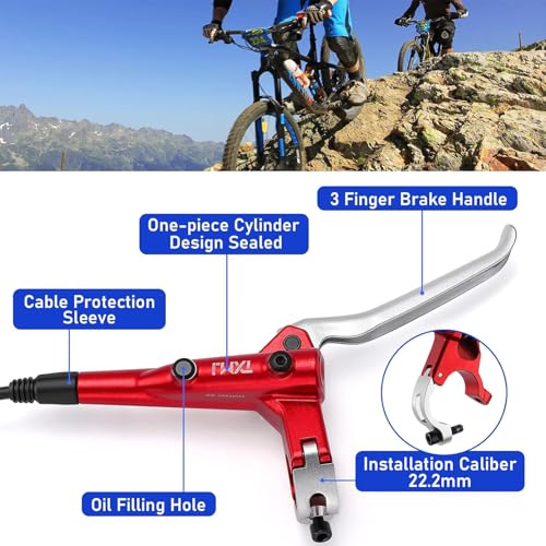 TOBWOLF MTB Hydraulic Disc Brake Kit, Dual Piston Brakes Set - color: Red Hydraulic Disc Brake Set - Dual Piston