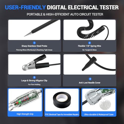 Automotive Test Light VDIAGTOOL P60 3-70V LED Digital Voltage Display, Circuit Tester with Voltmeter & Dual Polarity Indicator Light, Tester Electric, Bidirectional Voltage Tester w/Stainless Probe